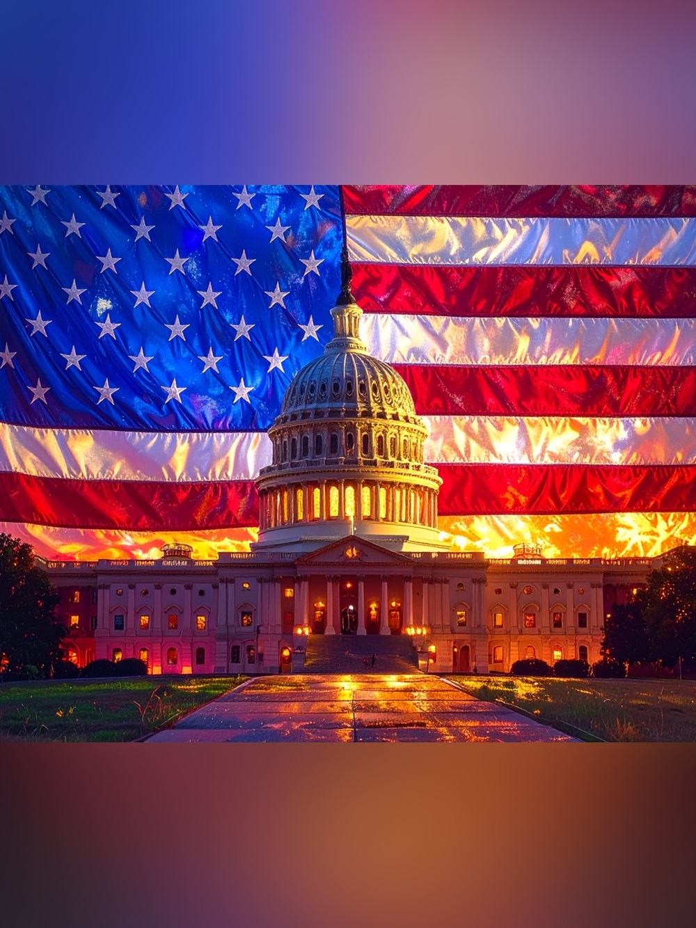Patriotic Capitol Photography Print in Red, Blue, White